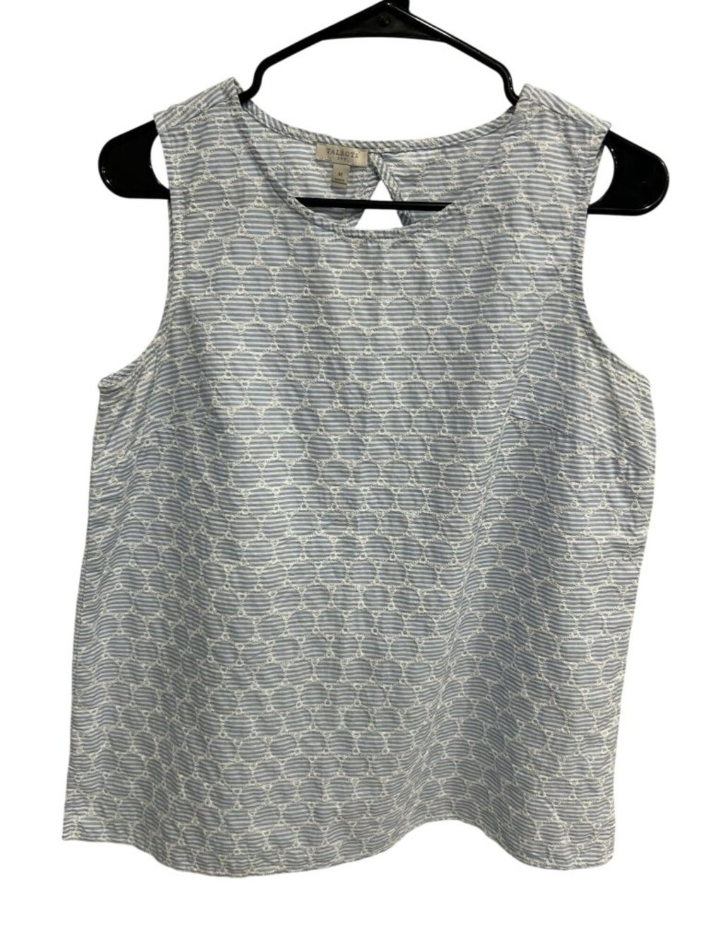 Talbots Medium Blue White Sleeveless Tank Top Patterned Cotton Minimalist Retro